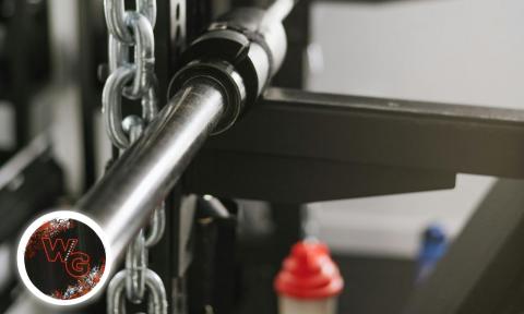 lateral pull machine with Warrior Gym logo on bottom left corner