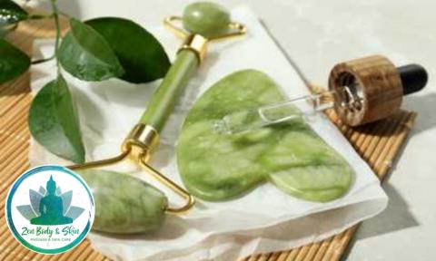Skin care tools in green with Zen Body and Skin Care logo in bottom right corner