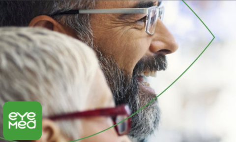 middle aged man smiling with glasses on with eye med logo in bottom left corner