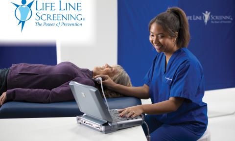 Woman getting an ultrasound of her neck
